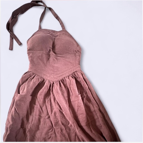 SOLD: NWT Fashion Brand Company Brown Linen Apron Dress - Picture 5 of 7